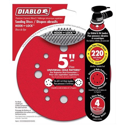 DIABLO 5 in. Ceramic Blend Hook and Lock Sanding Disc 220 Grit Ultra Fine 4 pk DCD050220H04G